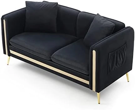 Homtique 77 Inch Upholstered Velvet Sofa Couch, Modern Sofa For Living Room With Side Pocket And 2 Pillows, Gold Metal Legs Decor Couches Furniture For Apartment/Office (Black) 15 Homtique 77 Inch Upholstered Velvet Sofa Couch, Modern Sofa For Living Room With Side Pocket And 2 Pillows, Gold Metal Legs Decor Couches Furniture For Apartment/Office (Black) - Image 13