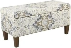 HomePop Large Upholstered Rectangular Storage Ottoman Bench With Hinged Lid, Slate Damask -Amazon Store 411TlqPwOjL. AC