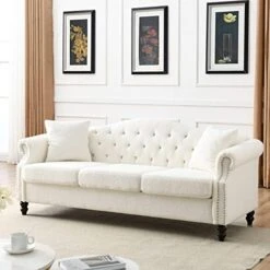 Homtique Sofa Set For Living Room 2 Piece, Modern Velvet Loveseat Sofa Set Upholstered Button Tufted Nailhead Trimming Rolled Arm And Metal Legs, Velvet Sofa Couch With 4 Pillows For Home (Beige) -Amazon Store 411UbOisSL. AC