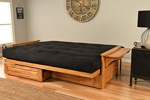 Jerry Sales Queen Size Phoenix Wood Frame, Drawers And 8 Inch Mattress Set Honey Brown Finish W/Folding Trays Living Room Or Den (Frame W/Black Mattress W/Drawers) 4 Jerry Sales Queen Size Phoenix Wood Frame, Drawers And 8 Inch Mattress Set Honey Brown Finish W/Folding Trays Living Room Or Den (Frame W/Black Mattress W/Drawers) - Image 2