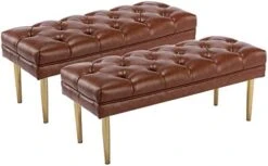 Guyou 42 In Tufted Leather End Of Bed Bench Gold Legs, Modern Vintage Entryway Ottoman Bench, Upholstered Foyer Bench With Gold Legs For Living Room Bedroom (Brown) -Amazon Store 411YkTNZxHL. AC