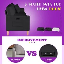 TYBOATLE Faux Leather Loveseat Sofa Couches W/ 2 USB Charging Ports And Throw Pillow, 66" W Mid Century Modern Love Seats Sofas For Small Spaces, Living Room, Apartment, Bedroom, Office (Black) 15 TYBOATLE Faux Leather Loveseat Sofa Couches W/ 2 USB Charging Ports And Throw Pillow, 66" W Mid Century Modern Love Seats Sofas For Small Spaces, Living Room, Apartment, Bedroom, Office (Black) -Amazon Store 411bBUAOliL