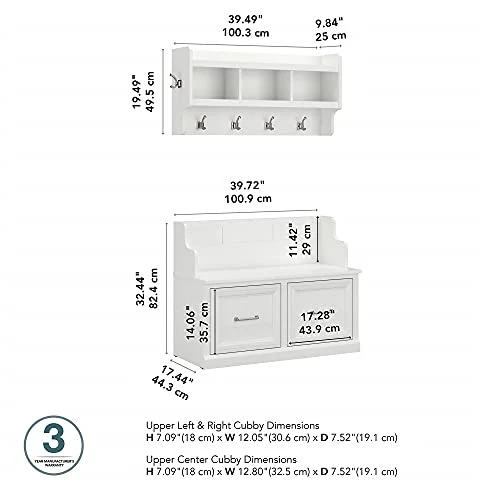 Bush Furniture Woodland Entryway Bench With Doors And Wall Mounted Coat Rack, 40W, White Ash 4 Bush Furniture Woodland Entryway Bench With Doors And Wall Mounted Coat Rack, 40W, White Ash - Image 2