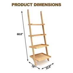 BIGTREE Ladder Shelf, Decorative 4-Tier Ladder Bookshelf, Storage Rack Shelves Wall Leaning Shelf, Free Standing Plant Flower Stand, Multifunctional Bookcase, For Living Room, Kitchen, Office