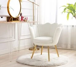 Chairus Small Accent Chair For Living Room, Velvet Gold Cute Vanity Chair With Back For Makeup Room, Upholstered Shell Shaped Office Guest Modern Chair Arm Chair, Cream White -Amazon Store 411iOLCewYL