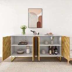 Modern Sideboard Buffet Cabinet, 55’’ Kitchen Buffet Storage Cabinet With Doors, White Sideboards And Buffets With Storage, Sideboards Storage Cabinet With Gold Metal Legs, Credenzas For Living Room 14 Modern Sideboard Buffet Cabinet, 55’’ Kitchen Buffet Storage Cabinet With Doors, White Sideboards And Buffets With Storage, Sideboards Storage Cabinet With Gold Metal Legs, Credenzas For Living Room -Amazon Store 411kU5MiIVL