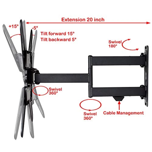 VideoSecu ML531BE2 TV Wall Mount Kit With Free Magnetic Stud Finder And HDMI Cable For Most 26-55 TV And New LED UHD TV Up To 60 Inch 400x400 Full Motion With 20 Inch Articulating Arm WT8 4 VideoSecu ML531BE2 TV Wall Mount Kit With Free Magnetic Stud Finder And HDMI Cable For Most 26-55 TV And New LED UHD TV Up To 60 Inch 400x400 Full Motion With 20 Inch Articulating Arm WT8 - Image 2