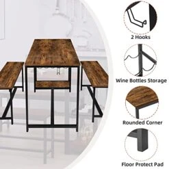SogesHome 3-Piece Kitchen Dining Table Set, Table Bench Set For 4, Breakfast Nook Table With Wine Rack And Glass Holder, Space-Saving Table Set For Restaurant, Coffee Shop, Living Room 11 SogesHome 3-Piece Kitchen Dining Table Set, Table Bench Set For 4, Breakfast Nook Table With Wine Rack And Glass Holder, Space-Saving Table Set For Restaurant, Coffee Shop, Living Room -Amazon Store 411qzfezONL