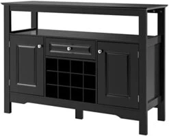 PETSITE Kitchen Sideboard Buffet Storage Cabinet, Coffee Bar Station With Wine Rack, Shelves, 2 Cabinets & Drawer, Wood Accent Modern Console Table For Living Room, Dining Room, Entryway (Black) -Amazon Store 411rDBwXyHL. AC