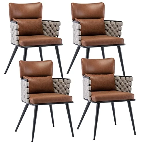 BFZ Mid-Century Modern Dining Chairs Set Of 4, Handmade Woven Kitchen Chairs, Suede Fabric Dining Chairs With Metal Legs For Kitchen, Dining Room, Living Room 3 BFZ Mid-Century Modern Dining Chairs Set Of 4, Handmade Woven Kitchen Chairs, Suede Fabric Dining Chairs With Metal Legs For Kitchen, Dining Room, Living Room