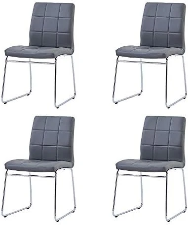 SICOTAS Modern Dining Chairs Set Of 2,Dining Room Chairs With Faux Leather Padded Seat Back In Checkered Pattern And Sled Chrome Legs, Kitchen Side Chairs For Dining Room,Kitchen, Living Room,Gray 16 SICOTAS Modern Dining Chairs Set Of 2,Dining Room Chairs With Faux Leather Padded Seat Back In Checkered Pattern And Sled Chrome Legs, Kitchen Side Chairs For Dining Room,Kitchen, Living Room,Gray - Image 14