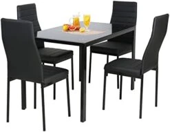 FDW 5 Piece Table And Chairs Dining Table Set Kitchen Table For Small Spaces Dinning Room Marble Grain (Black) -Amazon Store 411x1sAfJVL. AC