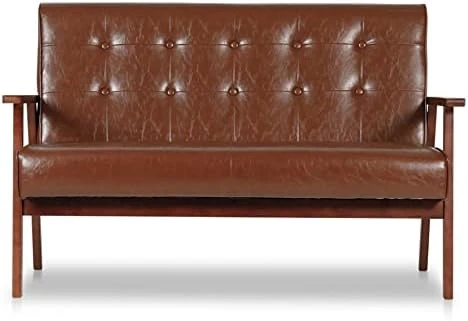 JIASTING Mid-Century Modern Solid Loveseat Sofa Upholstered Faux Leather Couch 2-Seat Wood Armchair Living Room/Outdoor Lounge Chair,50”W Black 8 JIASTING Mid-Century Modern Solid Loveseat Sofa Upholstered Faux Leather Couch 2-Seat Wood Armchair Living Room/Outdoor Lounge Chair,50”W Black - Image 6