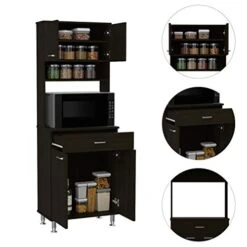 Helis 60 Kitchen Pantry 66,5" H With Microwave Shelf, Two Storage Cabinets, Black -Amazon Store 412Dl31KpTL