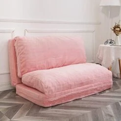 N&V Folding Matress Sofa Bean Bag, Foam Filling Folding Matress Sofa, Includes Removable And Machine Washable Cover, Soft Faux Fur (Pink) -Amazon Store 412J5UHQJOL. AC