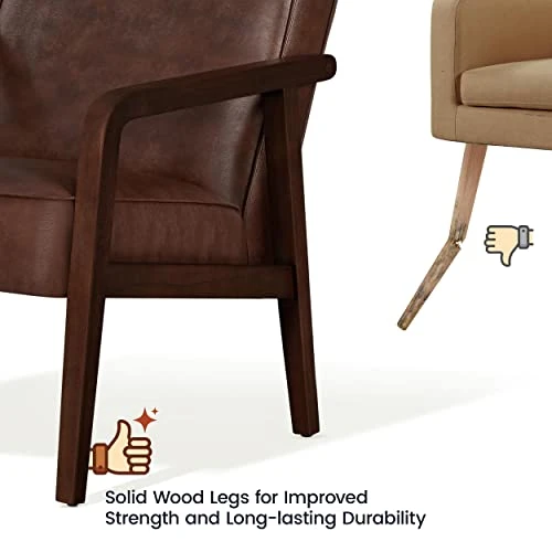 Yaheetech PU Leather Accent Chair, Mid-Century Modern Barrel Chair With Wooden Frame And Soft Thick Padded For Living Room Bedroom Home Office, Set Of 2, Dark Brown 6 Yaheetech PU Leather Accent Chair, Mid-Century Modern Barrel Chair With Wooden Frame And Soft Thick Padded For Living Room Bedroom Home Office, Set Of 2, Dark Brown - Image 4