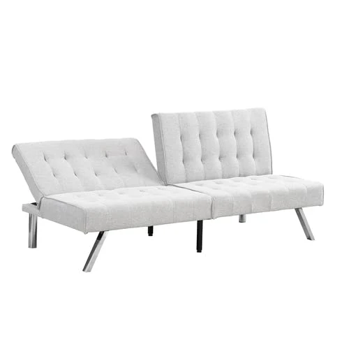 Futon Sofa Bed Convertible Sofa Couch Futon Bed Couch, Adjustable Loveseat Futon Living Room Furniture With Chrome Metal Legs,Home Recliner Reversible Loveseat Folding Daybed Guest Bed (White) 5 Futon Sofa Bed Convertible Sofa Couch Futon Bed Couch, Adjustable Loveseat Futon Living Room Furniture With Chrome Metal Legs,Home Recliner Reversible Loveseat Folding Daybed Guest Bed (White) - Image 3