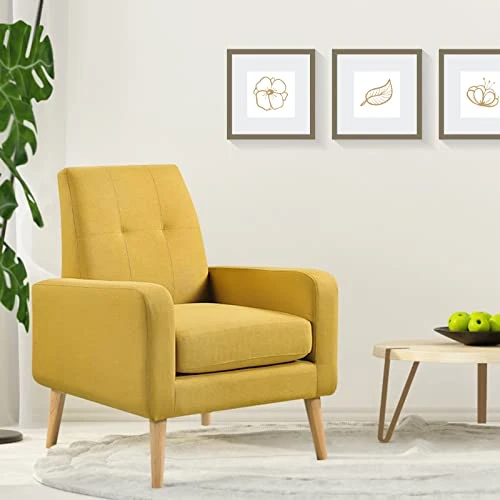 Funkeen Modern Accent Chairs Set Of 2 Living Room Arm Chairs Comfy Upholstered Fabric Chair With Arms Button Tufted Single Sofa Chair For Bedroom Dorm Apartment Office Small Spaces Mustard Yellow 4 Funkeen Modern Accent Chairs Set Of 2 Living Room Arm Chairs Comfy Upholstered Fabric Chair With Arms Button Tufted Single Sofa Chair For Bedroom Dorm Apartment Office Small Spaces Mustard Yellow - Image 2