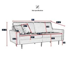 Danxee Velvet Fabric Sofa Couch 71" Wide Mid Century Modern Tufted Fabric Sofa Living Room Sofa 700lb Heavy Duty With 2 Pillows (Yellow)