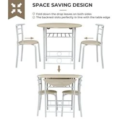 VINGLI 31.5" Drop Leaf Dining Table For Small Space,Small Kitchen Table Set For 2,Round Folding Table With 2 Chairs For Home,Kitchen,Apartment,White&Oak -Amazon Store 412eClfdPFL