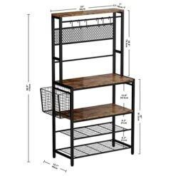IRONCK Baker's Rack, 5 Tier Kitchen Island With Hooks Microwave Stand With Mesh Panel Storage, Utility Storage Shelf For Kitchen, Vintage Browm And P2 Wood -Amazon Store 412eYC4ZdwL