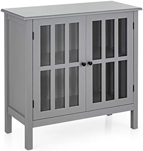 Tangkula Sideboard Buffet Storage Cabinet, Kitchen Storage Cabinet With 2 Glass Doors, Liquor Cabinet For Home Kitchen Dining Room, Cupboard Console Table, Curio Cabinet (Grey) 8 Tangkula Sideboard Buffet Storage Cabinet, Kitchen Storage Cabinet With 2 Glass Doors, Liquor Cabinet For Home Kitchen Dining Room, Cupboard Console Table, Curio Cabinet (Grey) - Image 6