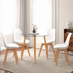 Giantex Dining Table Set For 4, Modern 5-Piece Dining Room Set W/ 1 Round Tempered Glass Table & 4 High Back Chairs, Space-Saving Dinette Set For Breakfast Nook, Kitchen, Living Room, Coffee Shop -Amazon Store 412nmZ13kIL
