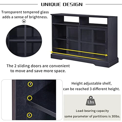 Kitchen Sideboard Buffet With 2 Glass Sliding Doors And Adjustable Shelves Storage Cabinet For Dining Room 7 Kitchen Sideboard Buffet With 2 Glass Sliding Doors And Adjustable Shelves Storage Cabinet For Dining Room - Image 5