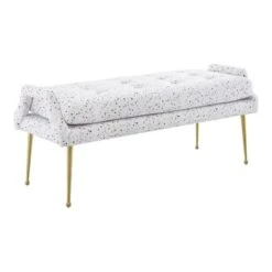 TOV Furniture Eileen Modern Velvet Upholstered Button Tufted Entryway Bench, 35.4", Terrazo