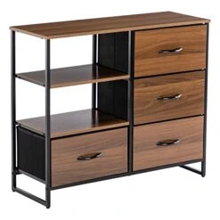 Duhome Storage Dresser With 4 Drawers, 3 Shelves, Fabric Drawer Dresser For Bedroom Living Room, End Table With Wooden Top And Front, Brown And Black