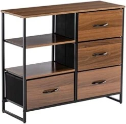 Duhome Storage Dresser With 4 Drawers, 3 Shelves, Fabric Drawer Dresser For Bedroom Living Room, End Table With Wooden Top And Front, Brown And Black -Amazon Store 412uAelmxDL. AC