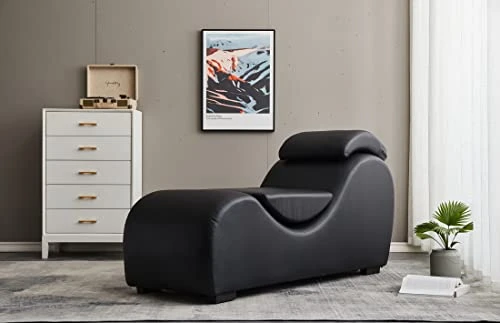 TALEWEO Yoga, Stretching, Relaxation Modern Faux Leather Living Room Curved Chaise Lounge, Large, Black 4 TALEWEO Yoga, Stretching, Relaxation Modern Faux Leather Living Room Curved Chaise Lounge, Large, Black - Image 2