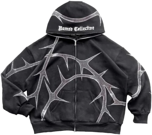 PZLDEYTAY Womens Y2K Zip Up Hoodies Men Jackets Loose Fit Y2k Graphic Print Sweatshirt Gothic Oversized Jackets With Pockets 6 PZLDEYTAY Womens Y2K Zip Up Hoodies Men Jackets Loose Fit Y2k Graphic Print Sweatshirt Gothic Oversized Jackets With Pockets - Image 4