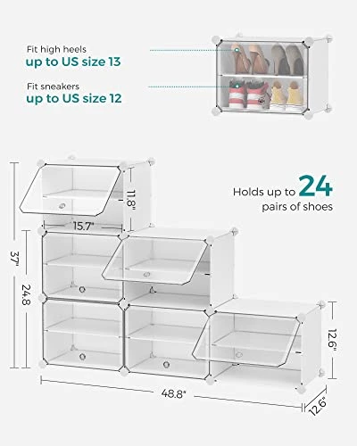 SONGMICS Shoe Rack, 6 Cubes Shoe Organizer With Doors, 24 Pair Plastic Shoe Storage Cabinet, For Bedroom, Entryway, Steel Frame, Plastic Panel, White ULPC033W01 6 SONGMICS Shoe Rack, 6 Cubes Shoe Organizer With Doors, 24 Pair Plastic Shoe Storage Cabinet, For Bedroom, Entryway, Steel Frame, Plastic Panel, White ULPC033W01 - Image 4