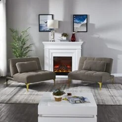 Voohek Convertible Futon With Gold Metal Legs For Living Room, Teddy Fabric, 2-Piece, Sleeper Sofa-Bed, Taupe -Amazon Store 412xLiJ7u0L