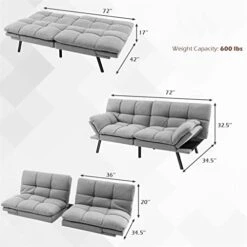 SXDS Convertible Futon Sofa Bed Memory Foam Couch Sleeper W/Adjustable Armrest Grey 14 SXDS Convertible Futon Sofa Bed Memory Foam Couch Sleeper W/Adjustable Armrest Grey -Amazon Store 412yHtHhcWL