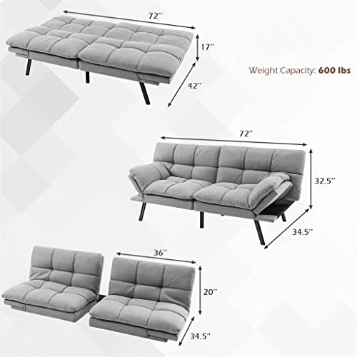 SXDS Convertible Futon Sofa Bed Memory Foam Couch Sleeper W/Adjustable Armrest Grey 7 SXDS Convertible Futon Sofa Bed Memory Foam Couch Sleeper W/Adjustable Armrest Grey - Image 5