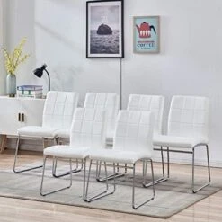 Modern Faux Leather Dining Chairs Indoor Use, Comfortable Kitchen Chairs With Chrome Legs For Kitchen, Living, Bedroom, Waiting Room Chairs, Dining Room Side Chairs Set Of 2 (Gray) -Amazon Store 412ypYSwFYL. AC
