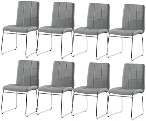 SICOTAS Modern Dining Chairs Set Of 2,Dining Room Chairs With Faux Leather Padded Seat Back In Checkered Pattern And Sled Chrome Legs, Kitchen Side Chairs For Dining Room,Kitchen, Living Room,Gray 14 SICOTAS Modern Dining Chairs Set Of 2,Dining Room Chairs With Faux Leather Padded Seat Back In Checkered Pattern And Sled Chrome Legs, Kitchen Side Chairs For Dining Room,Kitchen, Living Room,Gray - Image 12