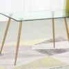 Glass Dining Table - Rectangle Kitchen Table Home Office Table Writing Table Desk With Tempered Glass Top Modern Dining Room Table, Metal Legs