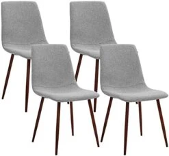 CangLong Set Of 4, Kitchen Fabric Cushion Seat Back, Modern Mid Century Living Room Side Metal Legs Dining Chair, Grey -Amazon Store 41365126JiL. AC