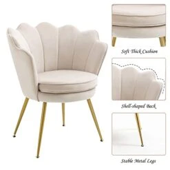 ZJhome Modern Accent Velvet Chairs Set Of 2 Comfy Upholstered Vanity Chairs For Bedroom Shell-Shaped Armchair Dining Chairs With Golden Metal Legs Desk Chair Makeup Chairs For Living Room(Beige) -Amazon Store 413Diq1DsUL
