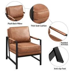 Yaheetech PU Leather Armchairs, Retro Leisure Accent Chair With Extra Soft Padded And Cushion, 105 Degree Slant Back, Modern Reading Arm Chair For Living Room/Office/Bedroom/Study, 2pcs, Light Brown 13 Yaheetech PU Leather Armchairs, Retro Leisure Accent Chair With Extra Soft Padded And Cushion, 105 Degree Slant Back, Modern Reading Arm Chair For Living Room/Office/Bedroom/Study, 2pcs, Light Brown -Amazon Store 413F57u4EzL