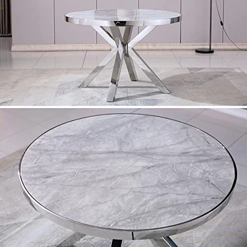 AZhome Dining Table, 45" Round Dining Room Table With Silver Mirrored Stainless Steel 4 AZhome Dining Table, 45" Round Dining Room Table With Silver Mirrored Stainless Steel - Image 2