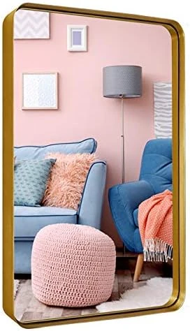 24"x36" Black Bathroom Mirror, Upgrade Metal Frame Wall Mounted With Rounded Corner For Entryways, Living Rooms 9 24"x36" Black Bathroom Mirror, Upgrade Metal Frame Wall Mounted With Rounded Corner For Entryways, Living Rooms - Image 7