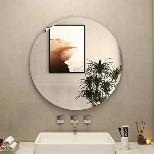 MZON 28 Inch Frameless Round Mirror,Circle Wall Mirror With Beveled Polished Edge For Bathroom, Vanity, Entryways 14 MZON 28 Inch Frameless Round Mirror,Circle Wall Mirror With Beveled Polished Edge For Bathroom, Vanity, Entryways - Image 12