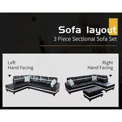 A Ainehome Sectional Couch Set L Shape 103" Wide Sofa Faux Leather For Living Room With Chaise Lounge And Removable Ottoman For Home Furniture Room Decor (Left Hand Facing,Black) -Amazon Store 413SxctZKJL