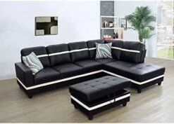 A Ainehome Sectional Couch Set L Shape 103" Wide Sofa Faux Leather For Living Room With Chaise Lounge And Removable Ottoman For Home Furniture Room Decor (Left Hand Facing,Black) -Amazon Store 413TvsD9YfL. AC