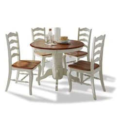 French Countryside Oak/White 42" Round Pedestal Dining Table With 4 Chairs By Home Styles
