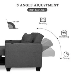DURASPACE Futon Sofa Bed, 3 In 1 Convertible Sofa Chair Bed, Adjustable Backrest Chair, Chaise Lounge With USB Ports, Cup Holder, Side Pocket, Storage Box For Living Room (Dark Gray Linen) -Amazon Store 413Xs1k9htL
